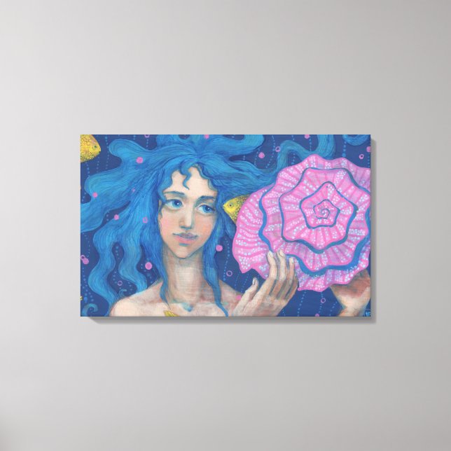 Lilla Sjöjungfru, undervattensbild, Rosa Blue Canvastryck (Framsida)