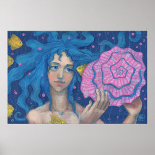 Lilla Sjöjungfru, undervattensbild, Rosa Blue Poster