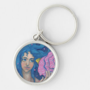Lilla Sjöjungfru, undervattensbild, Rosa Blue Rund Silverfärgad Nyckelring
