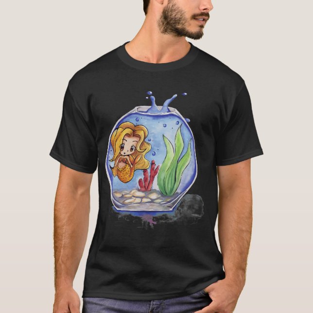 Lilla sjöjungfrun i ett akvarium t shirt (Framsida)