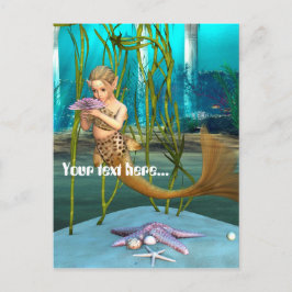 Lilla sjöjungfrun med anemoneblomma vykort