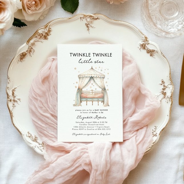 Lilla skugga med Eleganten Lilla stjärna, Twinkle  Inbjudningar (Twinkle Twinkle Little Star Baby Shower Invitation )