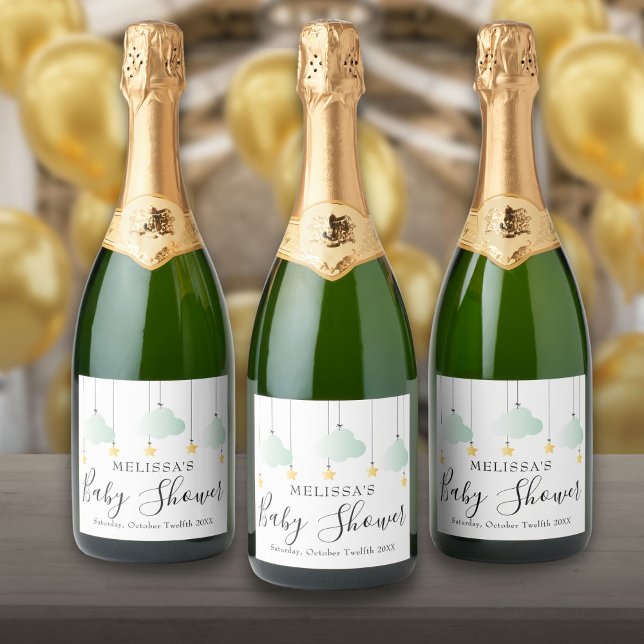 Lilla skugga med Neutralten Lilla stjärna, Twinkle (Twinkle Twinkle Little Star Neutral Baby Shower Sparkling Wine Label)