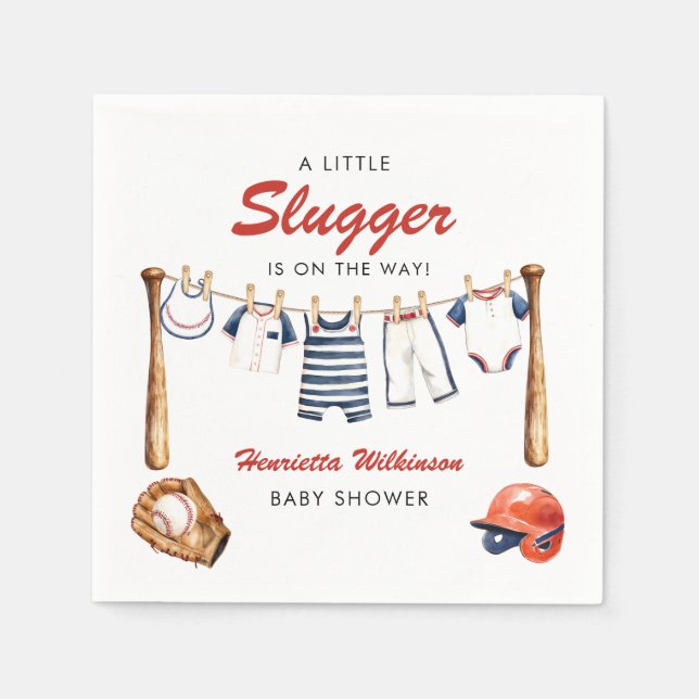 Lilla Slugger Baseboll Baby Shower Servetter (Framsidan)