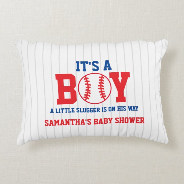 Lilla Slugger Baseboll Pojke Baby Shower Prydnadskudde (Framsidan)