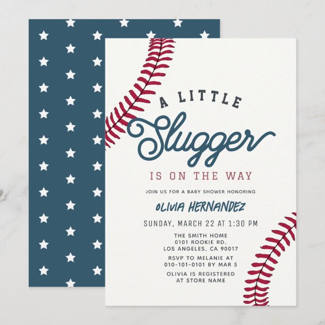 Lilla Slugger Baseboll Pojke Barnvaktparty Inbjudningar (Fram/baksida)