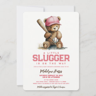 Lilla Slugger Flickan Teddybjörn Bebis Bjudning Inbjudningar