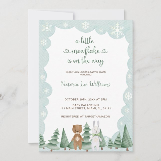 Lilla snöflingan är på väg Vinter Baby Shower Inbjudningar (Framsida)
