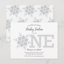 Lilla snöflingan Silver Glitter 1:a födelsedagen Inbjudningar
