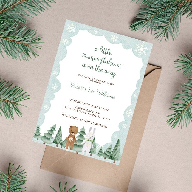 Lilla snöflummel är på väg mot Winter Baby Shower Inbjudningar (Skapare uppladdad)