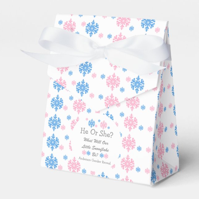 Lilla Snowflake Gender Reveal Presentaskar (Framsidan Sidan)