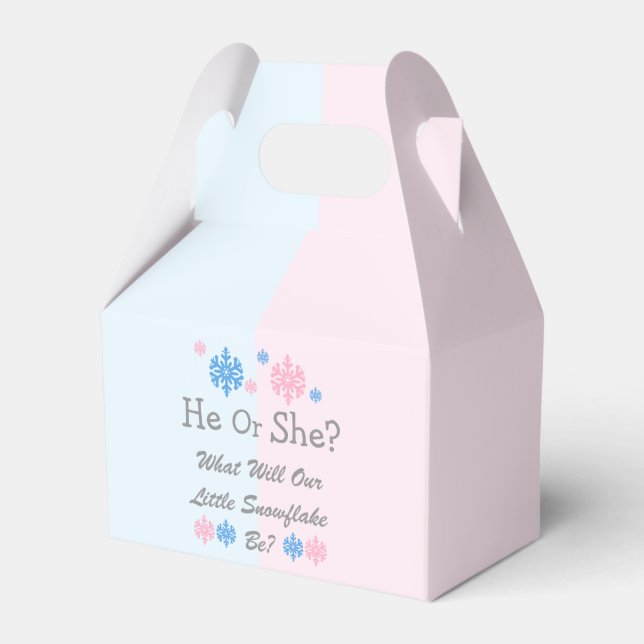 Lilla Snowflake Gender Reveal Presentaskar (Framsidan Sidan)