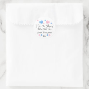 Lilla Snowflake Gender Reveal Runt Klistermärke
