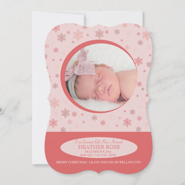 Lilla Snowflake Helgdag Birth-annonsen Julkort (Framsida)