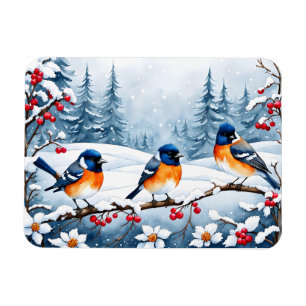Lilla Songbird i en Snowy Landcape-jul Magnet
