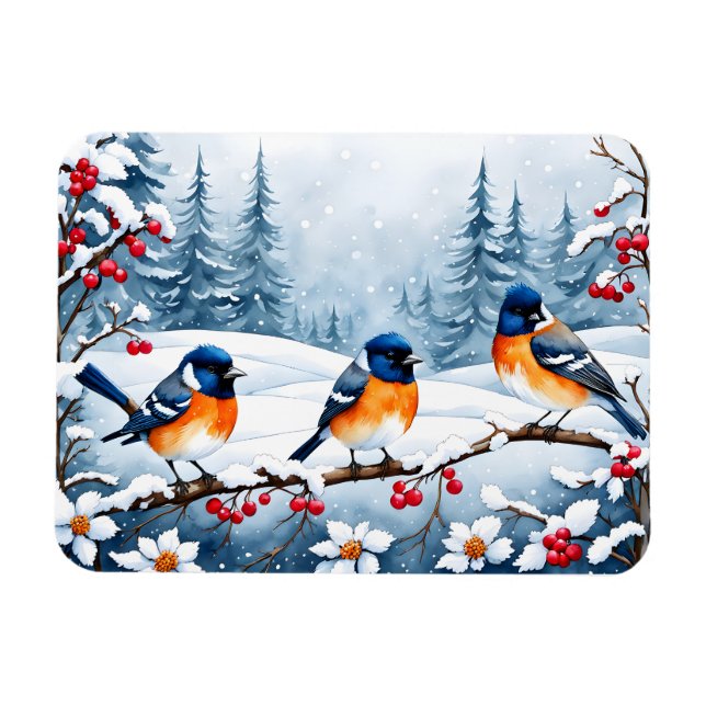 Lilla Songbird i en Snowy Landcape-jul Magnet (Horisontell)