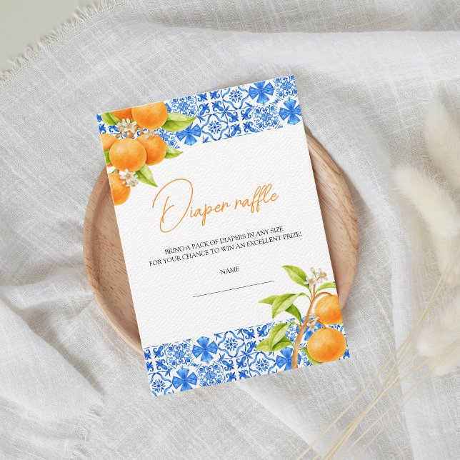 Lilla söta Citrus blöja lotteri baby shower Tilläggskort (little cutie is on the way diaper raffle baby shower enclosure card)