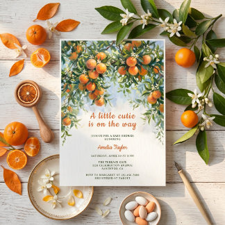 Lilla sötnos Citrus Apelsinblom Baby Shower Inbjudningar