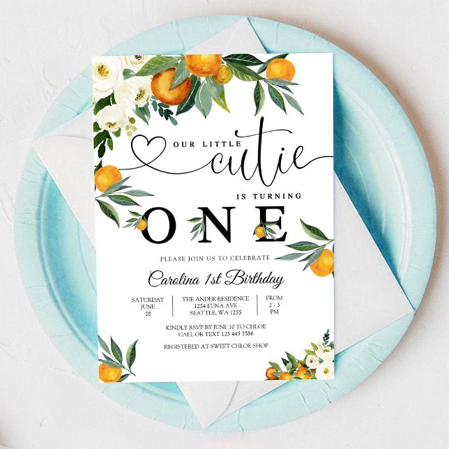 Lilla sötnos Citrus födelsedagsinbjudan Inbjudningar (Skapare uppladdad)