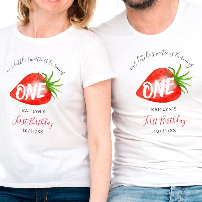 Lilla sötnos jordgubbsodling 1:a födelsedagsföräld t shirt (Skapare uppladdad)