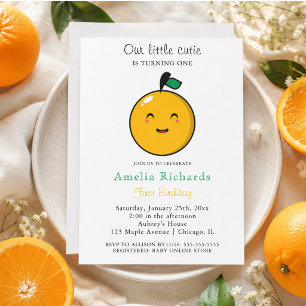 Lilla sötnos Orange Citrus 1-årsdag Inbjudningar
