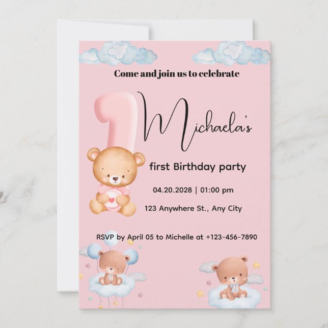Lilla sötnos panda 1-årsdag inbjudningar (Framsida)