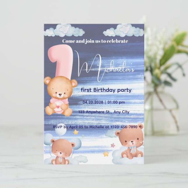 Lilla sötnos panda 1-årsdag inbjudningar (Stående Fram)