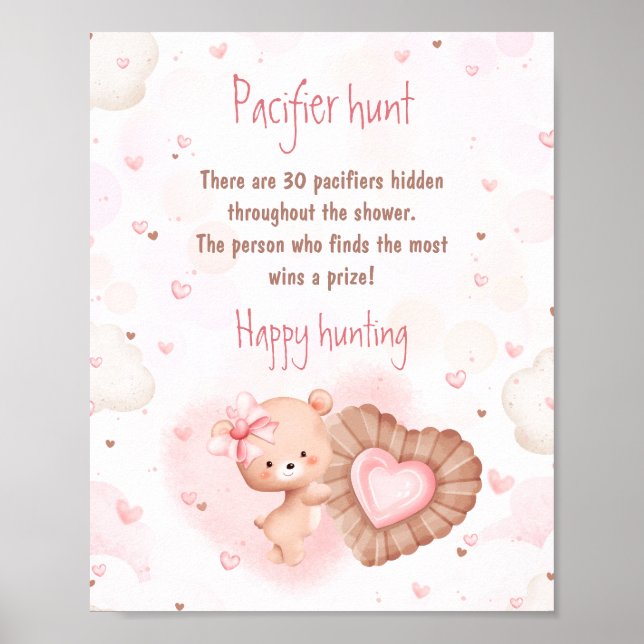 Lilla Sötnos Rosa Baby Shower Nappar Hunt Sign Poster (Framsidan)