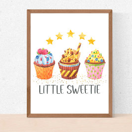 Lilla sötsön Watercolor Muffinss Nursery Kids Poster
