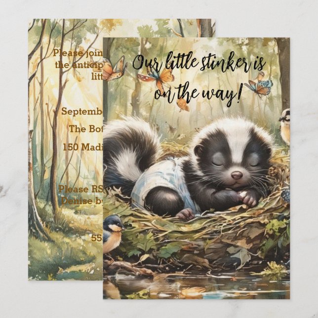Lilla Stinker Baby Skunk Digital Nedladdning Inbju Inbjudningar (Fram/baksida)