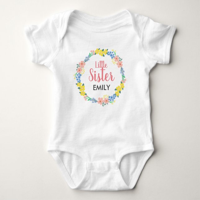 Lilla syster Blommigt Utandning Baby Bodykostym T Shirt (Framsida)