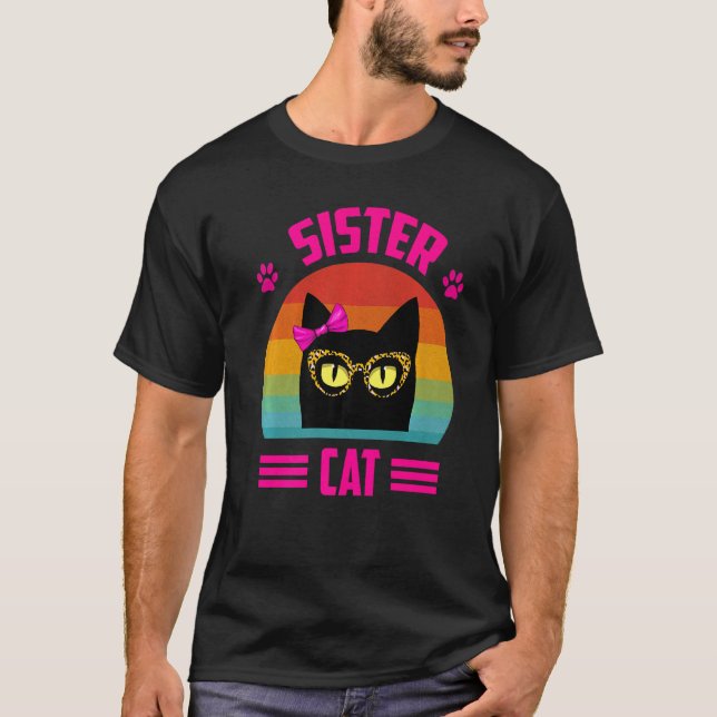 Lilla syster Ca med leopardglas Retro Cat Lo T Shirt (Framsida)