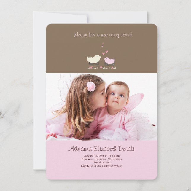Lilla syster Foto Birth Announcement Meddelande (Framsida)
