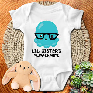 Lilla syster sötnos Kawaii Blå Bläckfisk T Shirt