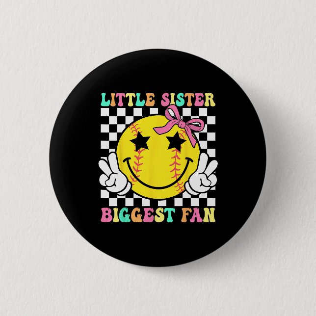 Lilla syster största fan Retro Softll syster tjej Knapp (Framsida)