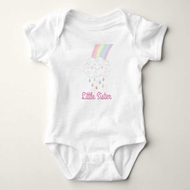 Lilla syster strö Regnbåge Regndroppe Moln T Shirt (Framsida)