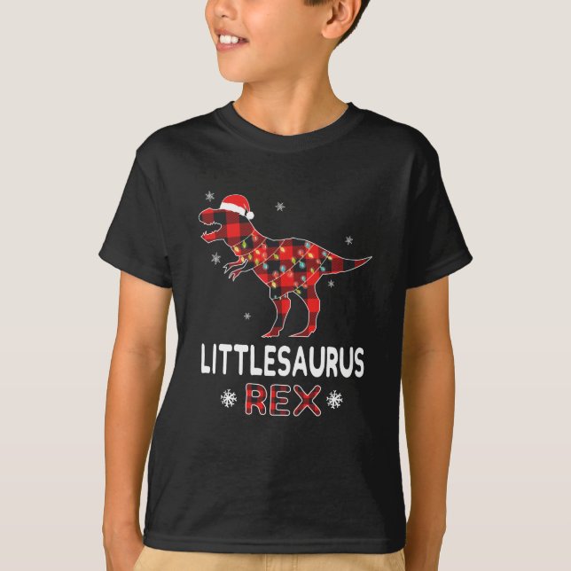 Lilla T-Rex Red Plaid Buffalo Jul Dinosaur T Shirt (Framsida)