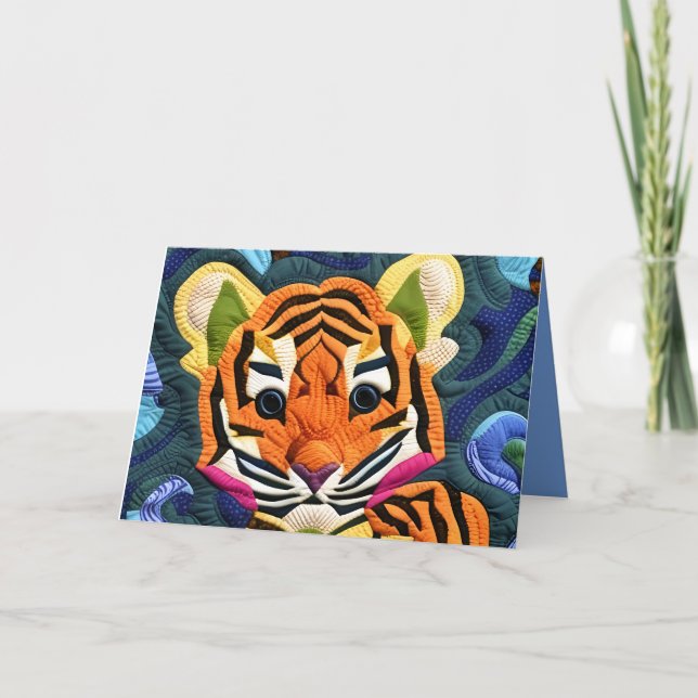 Lilla Tiger Unge Quilt som designkort för födelsed Tack Kort (Framsida)