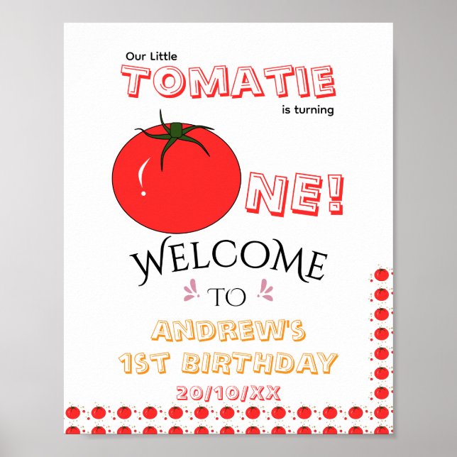 Lilla Tomatie Fyller Ett Sött 1-årsfirande Poster (Framsidan)