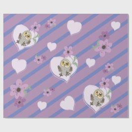 Lilla Uggla-hjärtan och blommor Presentpapper