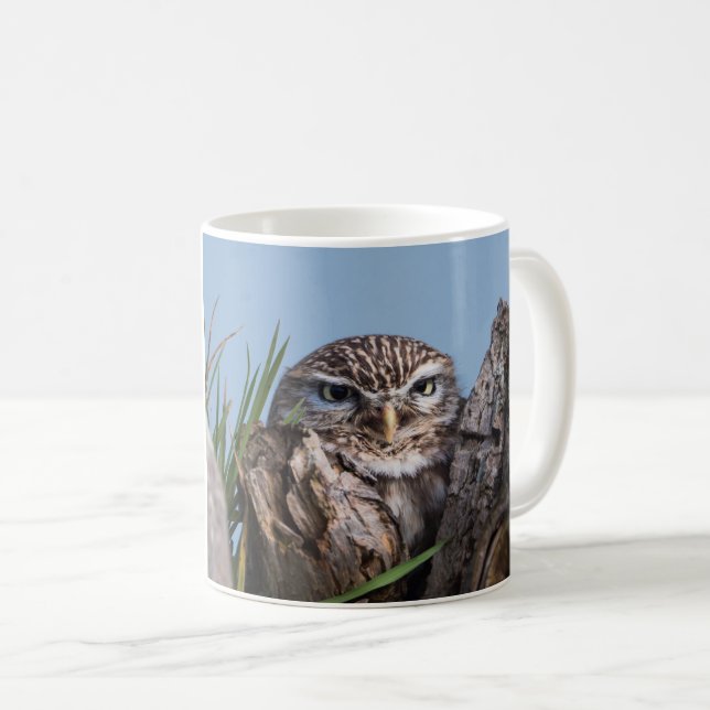 Lilla uggla rusade på träd-strupen kaffemugg (Framsida höger)