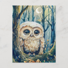 Lilla Uggla vid Gren vid halva Måne Vykort