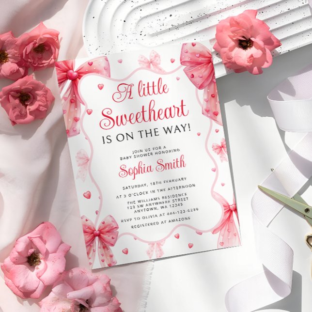 Lilla Valentineser Bow Baby Shower Inbjudningar (Skapare uppladdad)