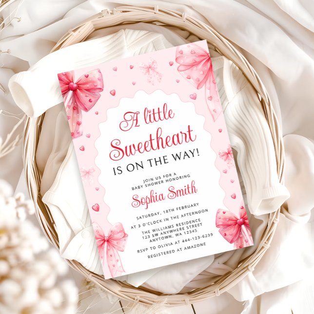 Lilla Valentineser Cute Bow Baby Shower Inbjudningar (Skapare uppladdad)