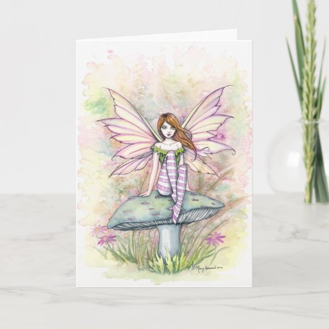 Lilla Vår Fae Watercolor Fairy Illustration Kort (Framsida)