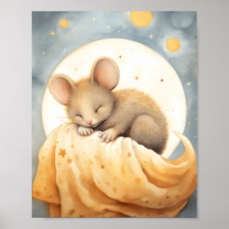 Lilla vilande mus vid Måne Poster