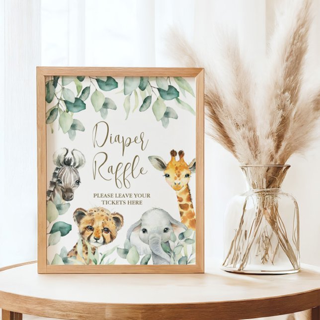 Lilla Vild en Safari Baby Shower Raffle Poster (Diaper Raffle Sign)