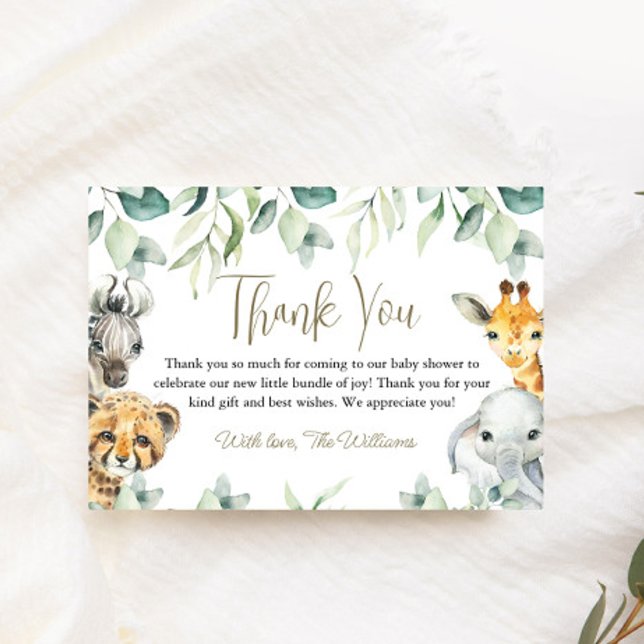Lilla Vild en Safari Baby Shower Tack du Cards Kort (Safari Thank You Cards)