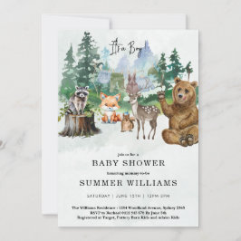 Lilla vilda en skogs djur baby shower inbjudningar
