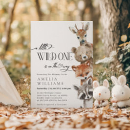 Lilla vilda en skogsmodern baby shower inbjudningar
